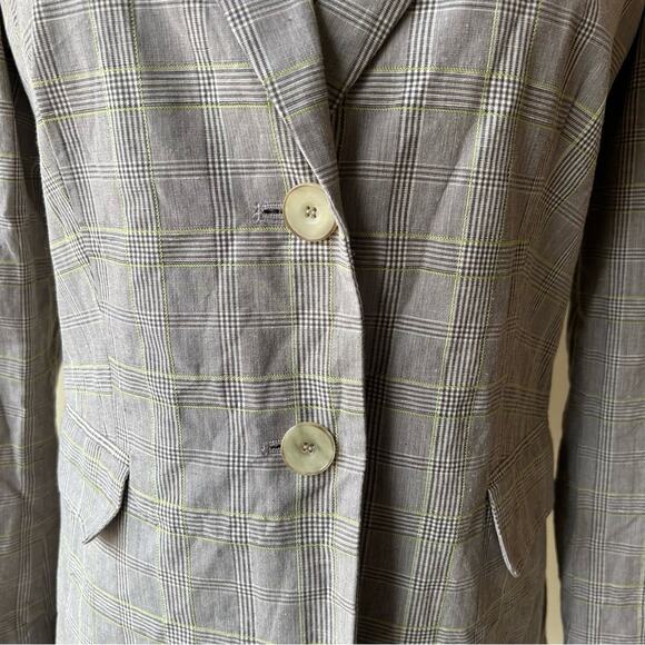 EUC TALBOTS Beige and Green Checked Pattern Cotton/Linen Blazer. Size 8 - Picture 6 of 14